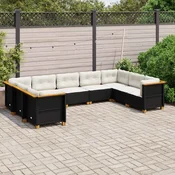 9-dijelni set vrtnih sofa s jastucima crni od poliratana Crna 63.5 x 63.5 x 62 cm