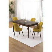 Hanah Home trpezarijski set Pir, sto i 4 stolice, ploca u dekoru drveta Baroque, senf žuta tkanina Babyface