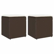 Vidaxl Vrtni stolčki z blazinami 2 kosa Rjava 40x40x43 cm Poly Rattan