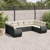 9-dijelni set vrtnih sofa s jastucima crni od poliratana Crna 71 x 62 x 69 cm