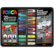 Posca Pigmentni markerji POSCA, STICKERS GRAFFITI, kovinska škatla 20 kom, (21655562)