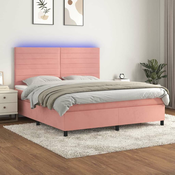 Vidaxl Box spring postelja z vzmetnico LED roza 160x200 cm žamet