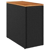 Vidaxl Vrtna stranska mizica z leseno ploščo črna 58x27,5x55 cm poli ratan