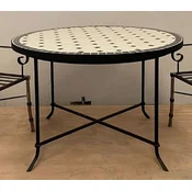 Casa Padrino luxury Art Nouveau dining table cream/black A� 120 x H. 75 cm - Round handmade wrought iron garden table with ceramic mosaic tiles table top - Garden & dining room furniture