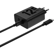 Motorola TurboPower Duo stenski polnilec z 2 USB-C vhodoma 125W in priloženim USB-C v USB-C kablom črne barve dolžine 2m MCD-1252