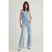 Trendyol Light Blue Floral Embroidered High Waist Wide Leg Jeans