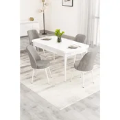 Hanah Home trpezarijski set Nix, sto na razvlacenje i 4 stolice, bela ploca, siva tkanina Babyface