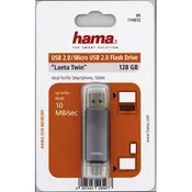 HAMA LAETA TWIN USB 2.0 128GB, 10MB/s sivi