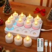 ZAIYW Komplet 12 polnilnih LED čajnih lučk z magnetno postajo