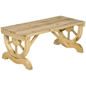 OUTSUNNY Vrtna klop za 2 osebi z dizajnom na kolesih, zunanja klop z letvicami iz smrekovega lesa, klop za teraso, patio in dvorišče, 98x50x39.5 cm, barva lesa