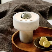 Tom Dixon LED baterijska namizna svetilka Stone, srebrna, 19 cm - Dnevna soba/jedilnica - Dizajn - belo marmoriran, srebrne barve