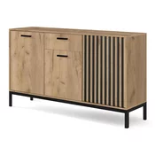 Komoda Houston M103 Crna, Craft hrast, S ladicama i vratima, 84x154x40cm