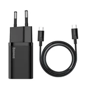 BASEUS Hitri omrežni polnilnik Super Si QC PD 25 W 3 A + kabel USB-C 1 m, črn