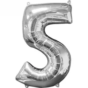 Amscan Foil rojstni dan balon številka 5 srebro 66cm