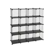 Songmics Modularna žična polica za shranjevanje 16 predalov 123x31x123 cm črna