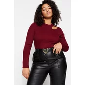 Trendyol Curve Plum Cut Out Detailed Crew Neck Thin Knitwear Sweater