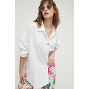 Pamucna košulja Roxy za žene, boja: bijela, relaxed, s klasicnim ovratnikom