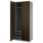 PAX/STORKLINTA Garderobni sestav, temno siva/temno rjava imitacija luženega hrasta, 100x60x236 cm