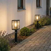 Lindby LED-Solar-Wegeleuchte Relto, senzor, zemeljski kolik, 50 cm - Sodobni - črna, prosojna - Steklo