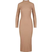 Womens ribbed long turtleneck dress beige