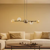 EMIBIG LIGHTING Visoka svetilka Glassy, 6-kraka, grafit/jantar/prozoren, steklo, 110 cm - Dnevna soba/jedilnica - Sodobni - črna, grafitna, jantar, prosojna