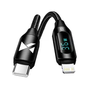 WOZINSKY Kabel za iPhone USB-C – Lightning z LED-zaslonom, 36 W, 2 m, črn