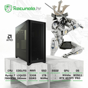 BaB racunalo PPC BlackOut R74070T (Ryzen 7 7800X3D, 32GB DDR5, 1TB NVMe, RTX 4070Ti 12GB, 750W, noRGB, WiFi) Win11P