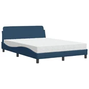 Vidaxl Postelja z vzmetnico Dover modra 140x200 cm blago