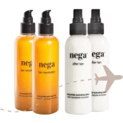 Nega Cosmetics 100% naravni potovalni komplet: fluid za hitro in naravno porjavitev + vlažilni losjon iz smilja za po sončenju, olje za hitrejši učinek sončenja, krema za po sončenju, 4x 90ml, SummerMatch