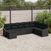 vidaXL vidaXL vrtni kavč Set 8 Črna Poli ratan, jeklo, tkanina, (22065048)