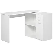 HOMCOM Kotna pisalna miza za študij in pisarno z 2 predaloma in 2 policama, moderna lesena miza, 117x82x74 cm, bela
