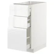 METOD / MAXIMERA Podni ormaric s 3 fioke, bela/Voxtorp v. sjaj bela, 40x60 cm