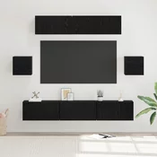 Set TV komoda Zidne 7 pcs Crni hrast Konstruirano drvo