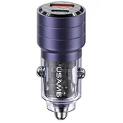 shumee 95W USAMS USB-C/USB-A avtomobilski polnilnik s hitrim polnjenjem, vijoličen