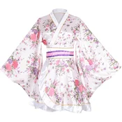 Japonski kimono ženski ogrtač yukata beli One Size iz poliestrskega satena lahek gladek z nastavljivim pasom za sproščanje doma cosplay fotografske seanse konvencije animeja darilo za mamo