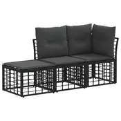 Set vanjskih sofa s jastukom 3 pcs Crna Poliester