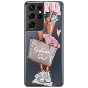 Ovitek Print za Samsung Galaxy S21 Ultra 5G My Print Cover, Fashion Girl, roza in rjava