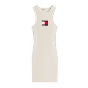 Tommy Jeans Pletena obleka DW0DW20877 Écru Slim Fit
