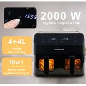 YA cvrtnik brez maščobe, 2 horizontalni komori, 4l+4l, 2000W N