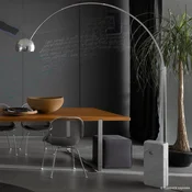 FLOS LED-svetilka Arco, krom, višina 240 cm - Dnevna soba/jedilnica - Dizajn - krom, bela - Kamen