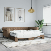 Greatstore Izvlečna dnevna postelja kapučino 90x200 cm umetno usnje