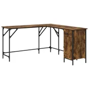 Vidaxl Pisalna miza dimljeni hrast 141x141x75 cm inženirski les