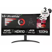 LG monitor 34WR50QK-B.AEU 34/VA, 21:9, zakrivljeni/3440x1440/100Hz/5ms GtG/HDMIx2, DP/crni