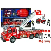 slomart LEAN TOYS Velik gasilski set: tovornjak, gasilci, quad, čelada