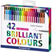 Staedtler 334 C42 triplus fineliner 42 kosov/pakiranje sinje modra, svetlo modra, modra, neonsko modra, neonsko zelena, neonsko rumena, neonsko oranžna, neonsko rdeča, neonsko roza, magenta, rdeča lila, vijolična, karminsko rdeča, rjava, olivno zelena, zelena, rumeno zelena, limonsko zelena, rumena, oranžna, rdeča, bordo rdeča, sivka, siva, črna, cianova, kožne barve, rumeno-zelena , francosko zel