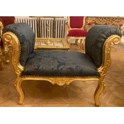 Casa Padrino baroque stool dark blue/gray/gold - Handmade antique style stool - Baroque style stool - Living room furniture in baroque style - Baroque style furniture - Baroque furniture