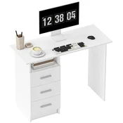 HOMCOM Moderna prostorsko varčna pisalna miza s 3 predali in odprto polico, pisalna miza z lesenimi predali, za pisarno, študijo in spalnico, 100x40x75 cm, bela