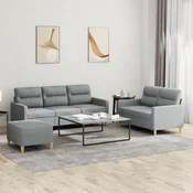 3-dijelni set sofa s jastucima svjetlosivi od tkanine