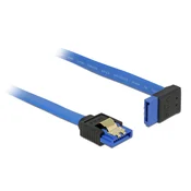 Delock SATA kabel, 6 Gb/s, ženski konektor, ravni SATA ženski konektor, prema gore zakrivljen, 100 cm, plavi s konektorima u zlatnoj boji