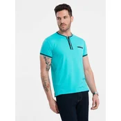 OMBRE Moška majica HENLEY z okrasnim trakom turkizna MDN125086 S